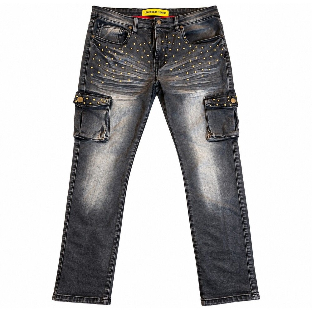 Legendary Status Size 18 Studded Cargo Jeans Black Gray Distressed Y2K Utility